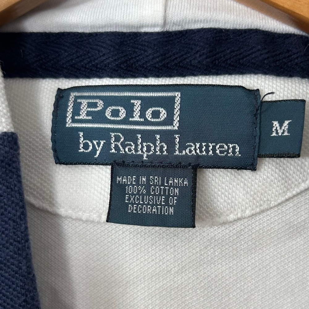 Polo Ralph Lauren Rugby Hoodie Mens Medium Navy White Striped Long Sleeve Cotton - Picture 4 of 9